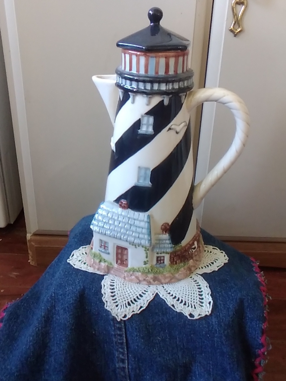 Decorative Black and White Lighthouse Ceramic Pitcher - Home Art